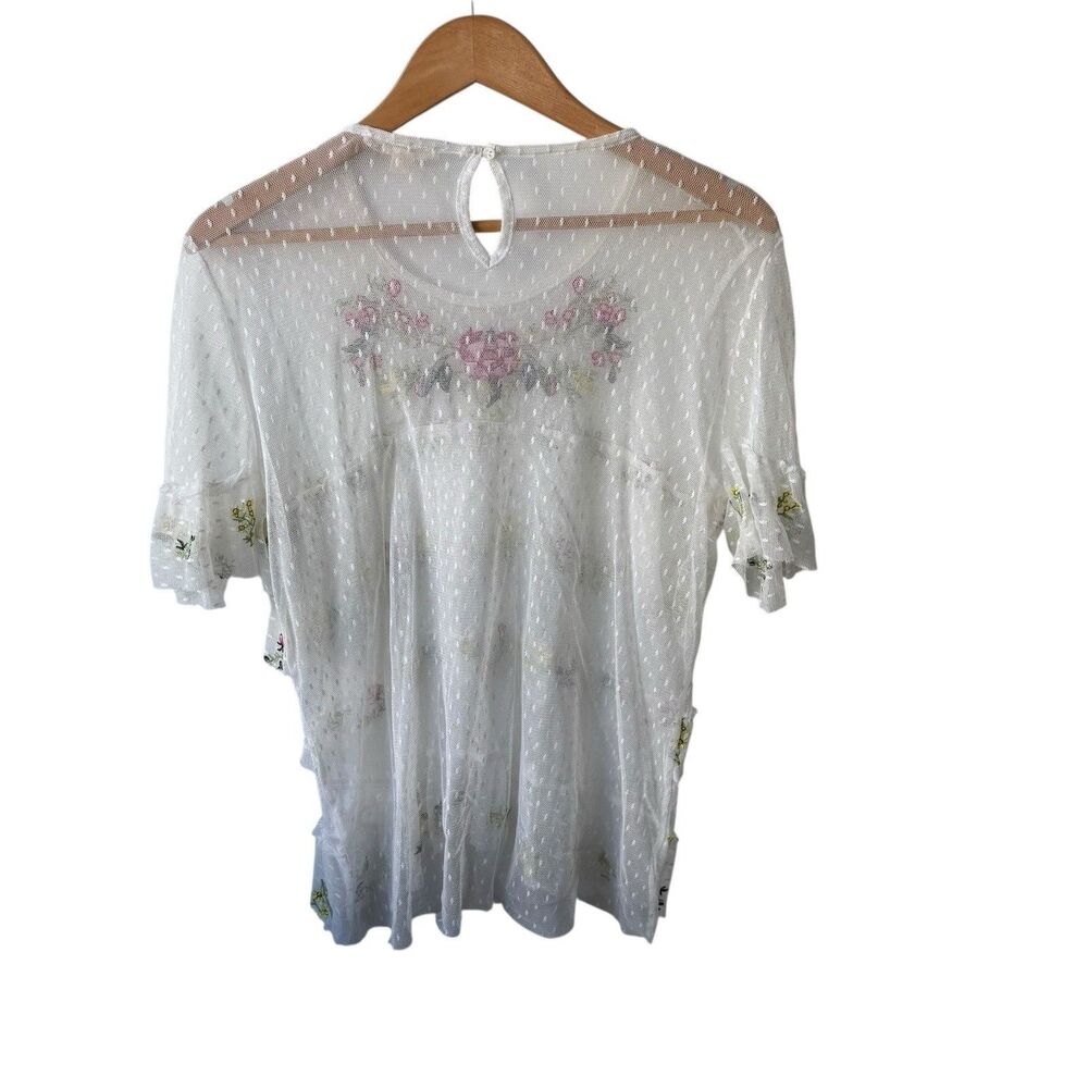 Grand & Greene Sheer Dotted White Floral  Bohemian Swiss Embroidered Top Size L - Picture 3 of 9